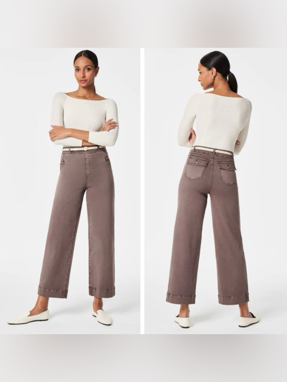 SPANX stretch twill cropped wide leg in smoke extra large petite 20312Q
